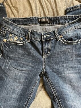 Premier Women's Blue Skinny Jeans with Embroidered Pocket Detailing